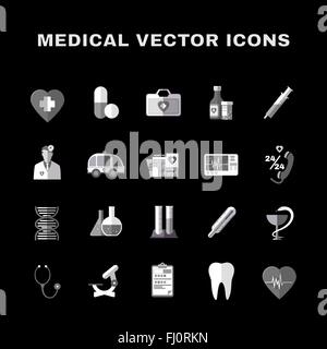Healthcare. Black and White Medical Vector Icons Set. Digital ...