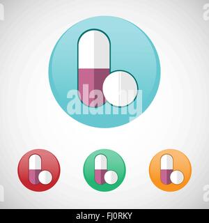 Pills. Healthcare. Digital background medical vector icon set isolated on colorful round buttons. Stock Vector