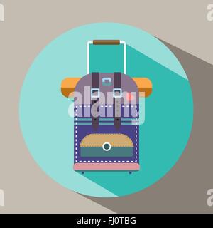 Tourist bag with wheels and handle flat icon. Travel digital vector background illustration. Summer Infographics. Stock Vector