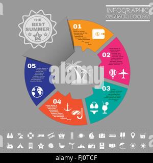 Travel Summer Diagram Chart. Infographics Colorful Illustration for a Flyer or a Booklet. Digital Vector Background Image. Stock Vector