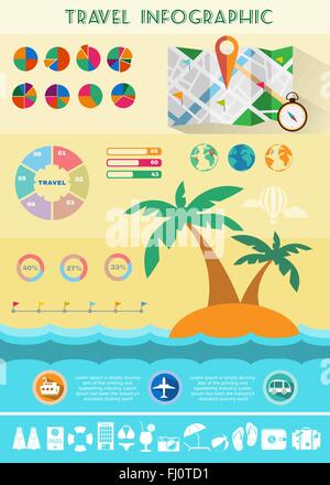 Travel Summer Infographics Colorful Illustration for a Flyer or a Booklet. Digital Vector Background Image. Stock Vector