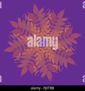 Branches with leaves Vintage ornament on purple backdrop. Digital background vector illustration. Stock Vector