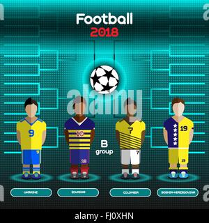 Football Players Scoreboard. Vector digital illustration. Soccer tournament sheet. Visual graphic presentation. Ukraine, Ecuador Stock Vector