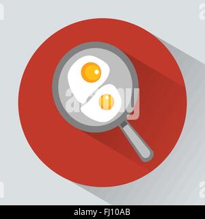 Never miss your breakfast concept. Classic English breakfast. Two fried eggs on the frying pan. Most important meal of the day. Stock Vector