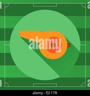 Referee Whistle icon on the Soccer Game Field backdrop. Outdoor Sports digital background vector illustration. Stock Vector