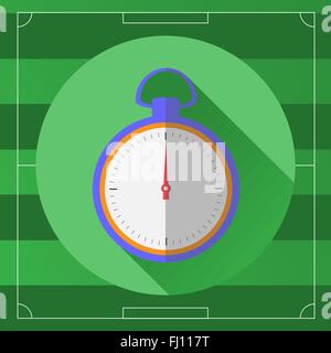 Soccer Referee Stopwatch icon. Stopwatch on the game field backdrop. Digital background vector illustration. Stock Vector