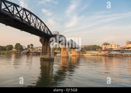 The famous River Kwai bridge in Kanchanaburi, Thailand. The bridge was part of the famous death railways that the Japanses tried Stock Photo
