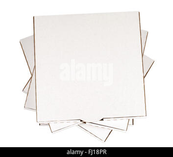 Small stack of blank pizza boxes isolated on a white background. Stock Photo