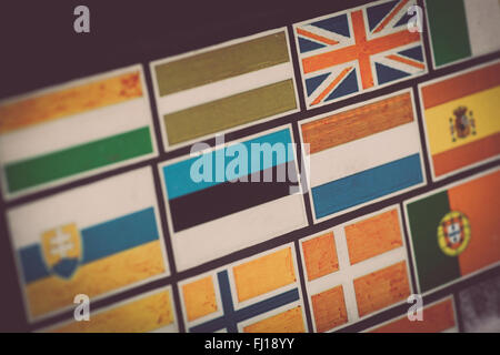 Color image of many country flags stickers. Stock Photo