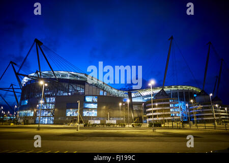 The City of Manchester Stadium in Manchester, England, also known as Etihad Stadium for sponsorship reasons, is the home ground Stock Photo