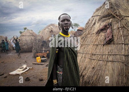 Stunning portrait of Mursi woman without her lip plate , Mago National Park , Ethiopia Stock Photo