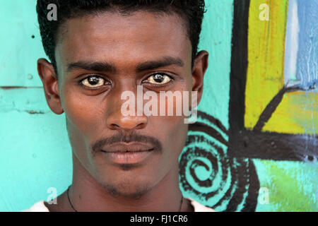 Close up on Ethiopian man in Turmi , Omo valley Stock Photo