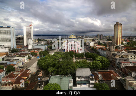 Panorama on Manaus, Amazon, with Manaus theatre , Brazil Stock Photo