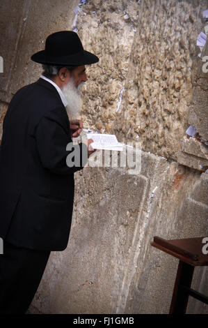 Old Jewish man praying he Western Wall / Wailing Wall , Jerusalem , Israel Stock Photo