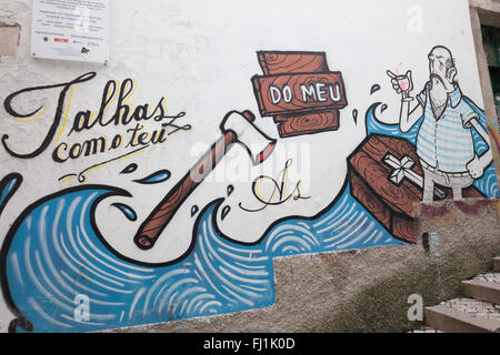 Portugal, city of Lisbon, mural, graffiti, street art at Escadinhas de Sao Cristovao Stock Photo