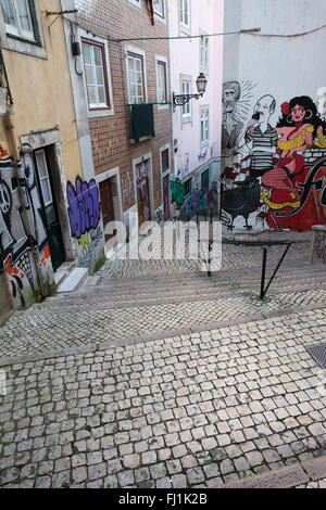 Portugal, city of Lisbon, stairs of  Escadinhas de Sao Cristovao, Fado Vadio mural Stock Photo