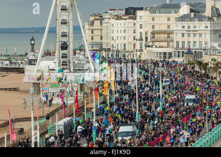 Finish of Brighton Half Marathon 28 February 2016, East Sussex, England. Stock Photo