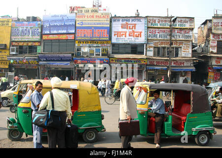 traffic and people in Pahar Ganj, New Delhi, India Stock Photo