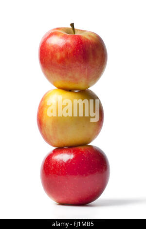 Three fresh whole Elstar apples on white background Stock Photo