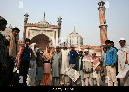 Muslims visiting the Jama Masjid (great mosque) of Old Delhi , India Stock Photo