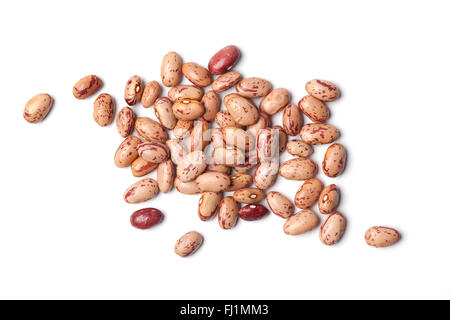 Heap of raw pinto beans, Phaseolus vulgaris on white background Stock Photo