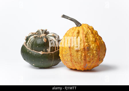 Two decorative pumpkins on white background Stock Photo