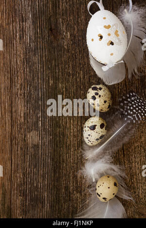 easter eggs and feathers Stock Photo