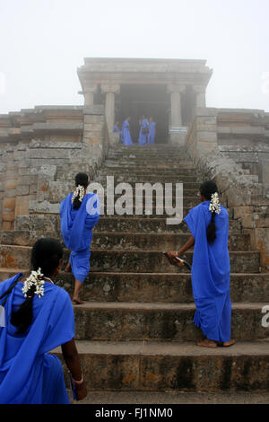 Group of woman heading to Bahubali temple in Sravanabelagola, India Stock Photo