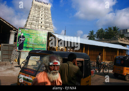 Sadhu in front of Ramanathaswamy Temple , Rameswaram, India Stock Photo