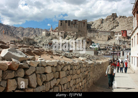 Old part of Leh, ladakh, India, with fort of Leh at the back Stock Photo