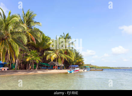 Boats at the Starfish beach, archipelago Bocas del Toro, Panama Stock Photo