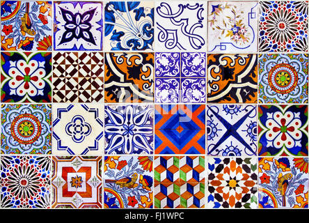 Close up traditional Lisbon ceramic tiles background