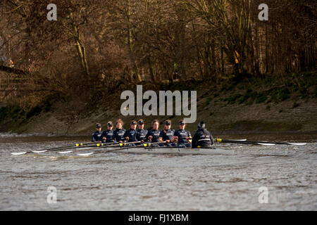 London, UK. 28th Feb, 2016.  Oxford University Womens Boat Club on the Thames during their fixture against Molesey Boat Club in preparation for the Cancer Research UK Women's Boat Race.  OUWBC - Emma Lukasiewik, Emma Spruce, Joanneke Jansen, Ruth Siddorn, Elo Luik, Anastasia Chitty, Mandy Badcott, Lauren Kedar, Morgan Baynham-Williams [cox].  Stephen Bartholomew/Stephen Bartholomew Stock Photo