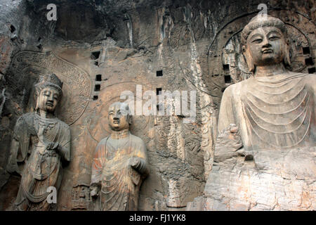 Huge Buddha statues at Longmen Grottoes : Caves in Luoyang,  Henan province, China Stock Photo