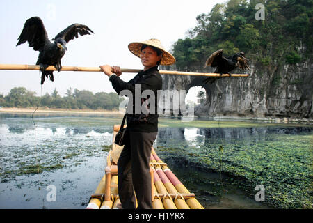 Cormorant fishing  woman at  Elephant Rock , Guilin , China Stock Photo