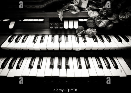 Electronic piano double keyboards vintage black and white Stock Photo