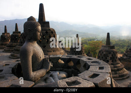 Buddha statue at Borobudur temple, Java , Indonesia Stock Photo