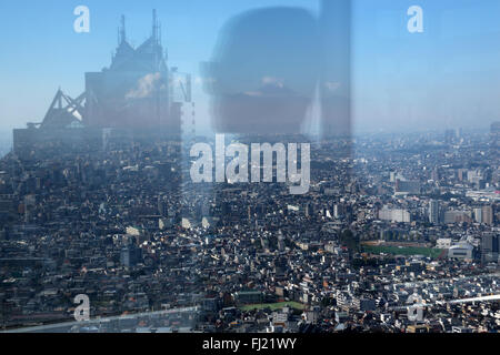 View of Tokyo and Mount Fuji from the observation deck of the Tokyo Metropolitan Government Building Stock Photo