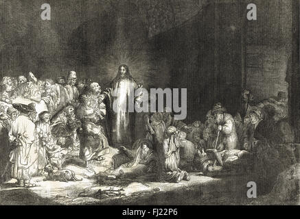Christ healing the Sick.  1869 Engraving after Rembrandt Stock Photo