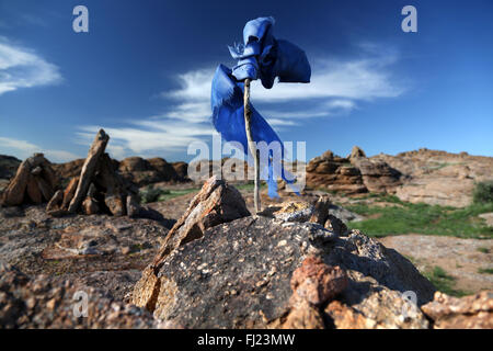 A khata is a traditional ceremonial scarf in Tibetan Buddhism. Stock Photo