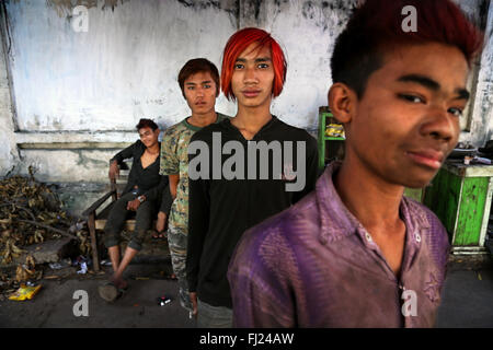 Young rebel guys in Mandalay, Myanmar Stock Photo
