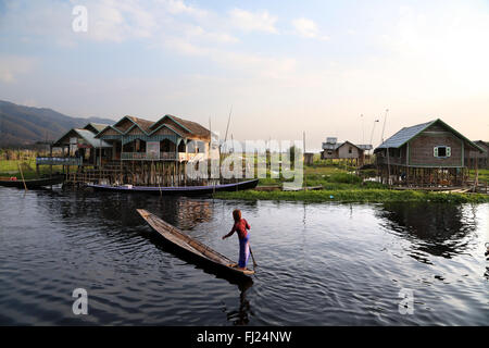 Landscape of Stilt house on Inle lake, Myanmar Stock Photo