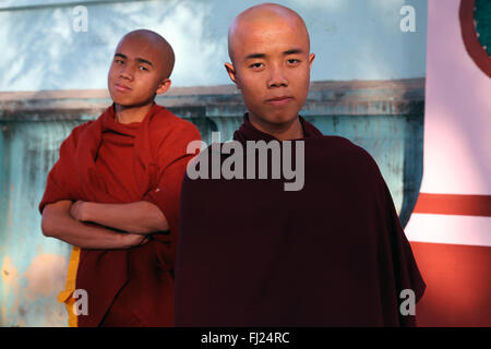 Portrait of bald buddhist monks, Myanmar Stock Photo