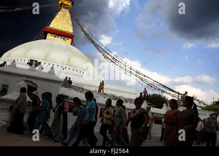 Crowd around Boudhanath stupa, Katmandu valley Stock Photo