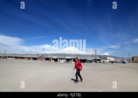 View on mount Ararat from Dogubayazit bus station Stock Photo