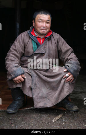 Man, , Tsaatan Dukha people , nomadic reindeer herders , Mongolia Stock Photo