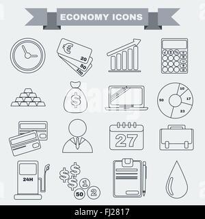Economy icon set. Black and white Business icons. Digital background vector illustration. Stock Vector
