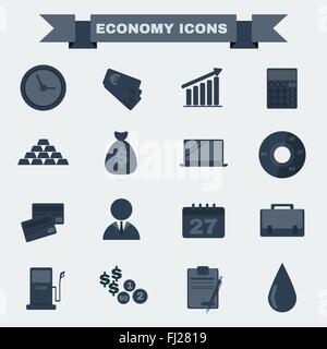 Economy icon set. Black and white Business icons. Digital background vector illustration. Stock Vector