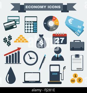 Economy icon set. Colorful Business icons. Digital background vector illustration. Stock Vector