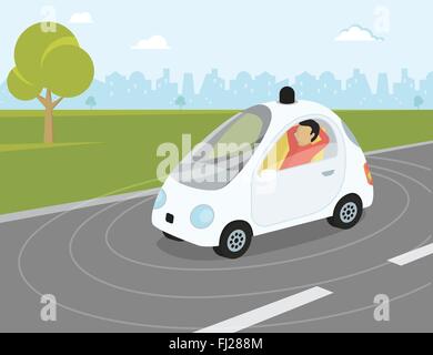 Self-driving car flat modern illustration Stock Vector